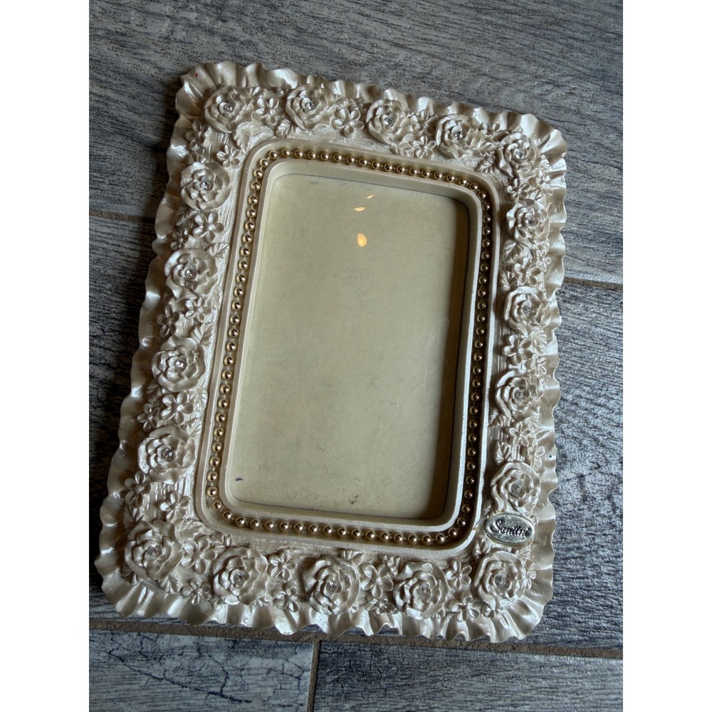 Santini Picture Frame Roses Floral Rhinestone Beaded wedding Ornate Photo Holder